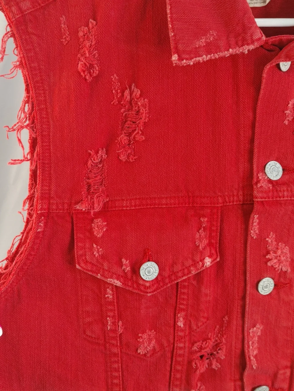 Denim & Supply Ralph Lauren Red Distressed Denim Vest Sleeveless Medium M - Picture 5 of 15
